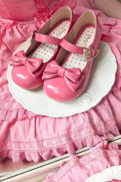 Glossy Sheep Bowknot Shoes