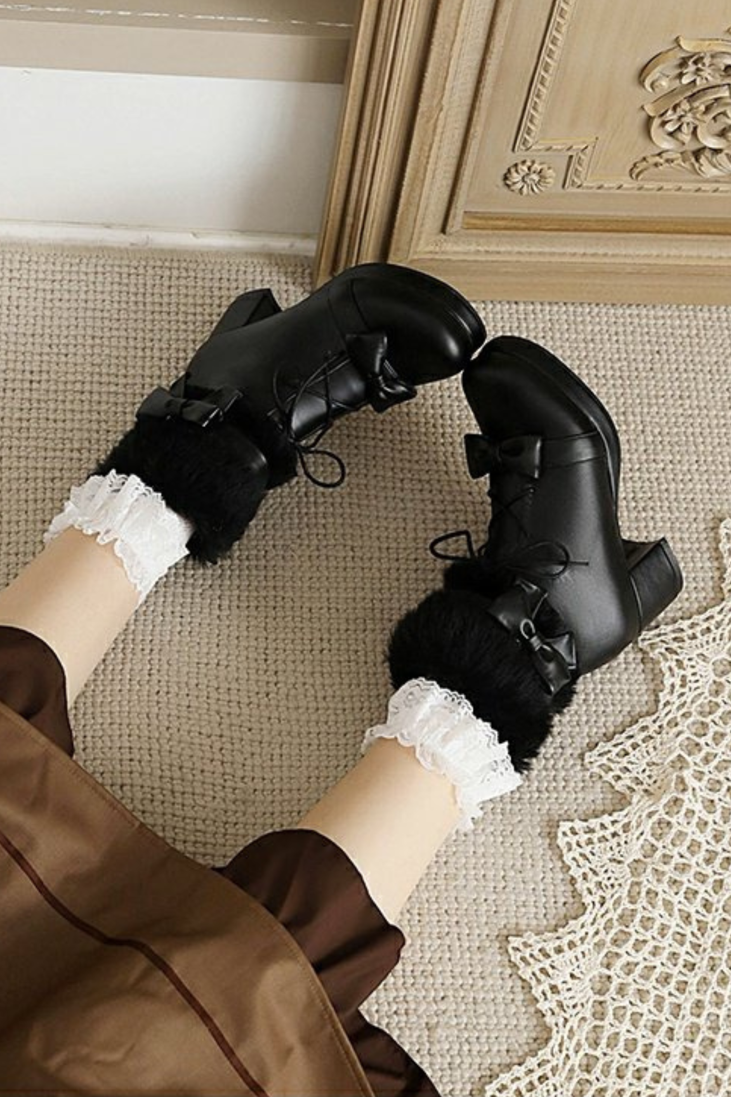 リボンファーロリータブーツ