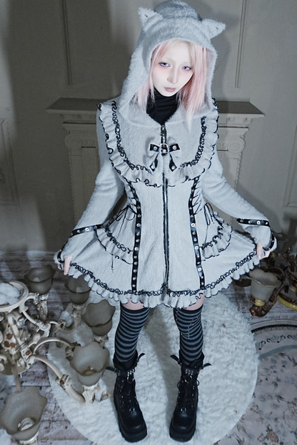 Cat Ear Hood Zipper Dress