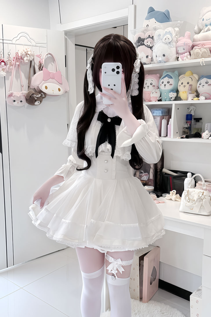 ファーフードマント+トップス+スカート