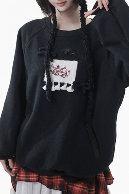 ルーズフリーススウェット+チェックスカート