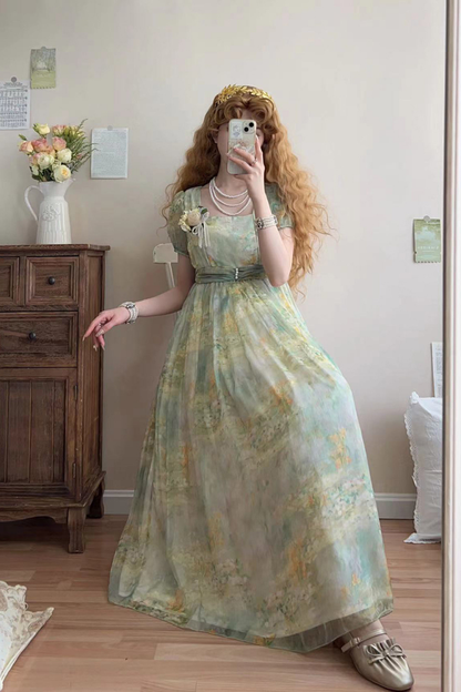 マーブルアートハイウエストマークロリータドレス