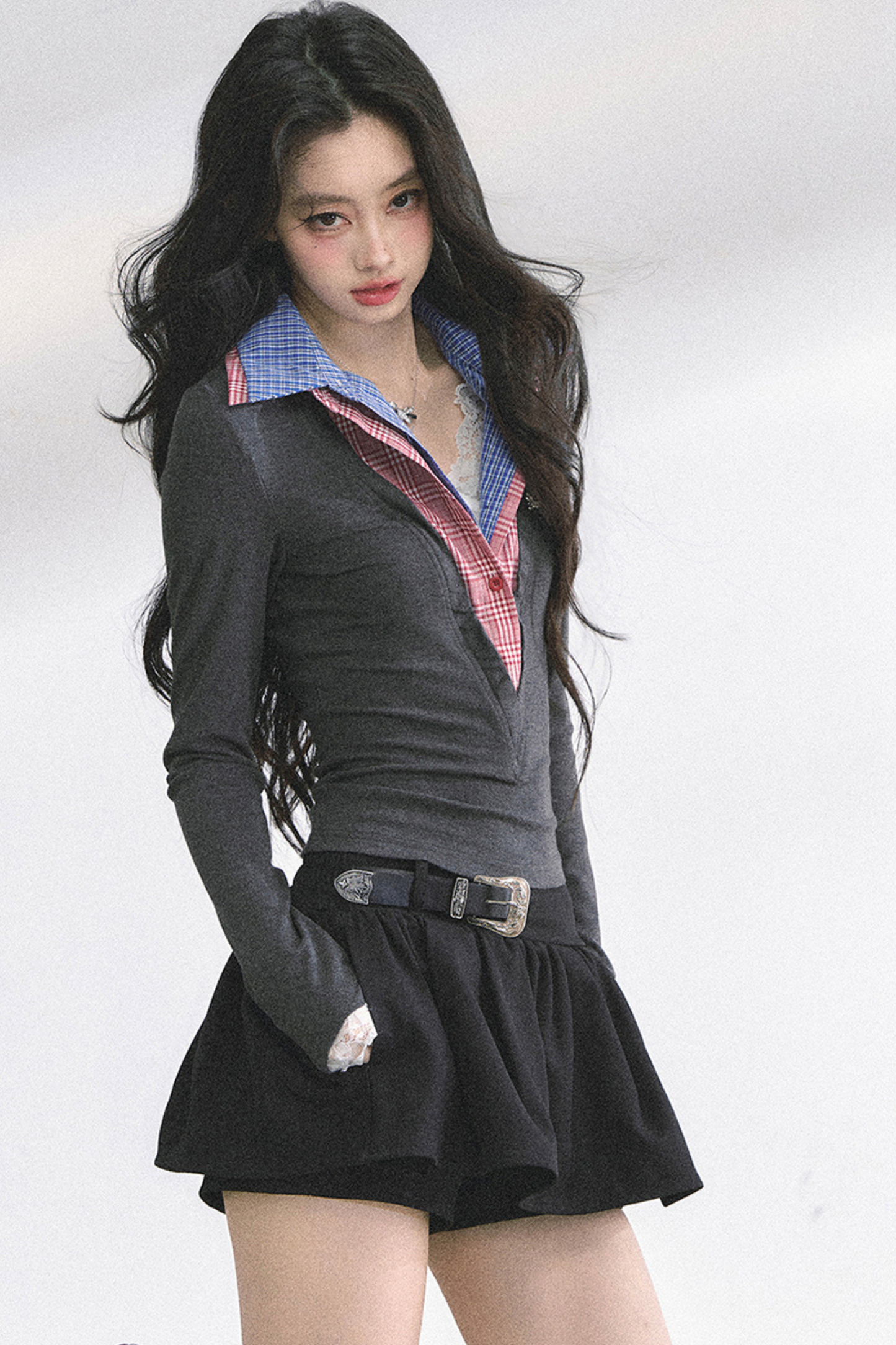 French overcheck slimming design top