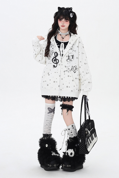 ノートジャンピングポルカドットフードパーカー