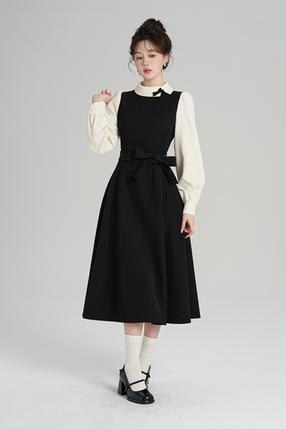 エレガントヘプバーンパッチワークドレス