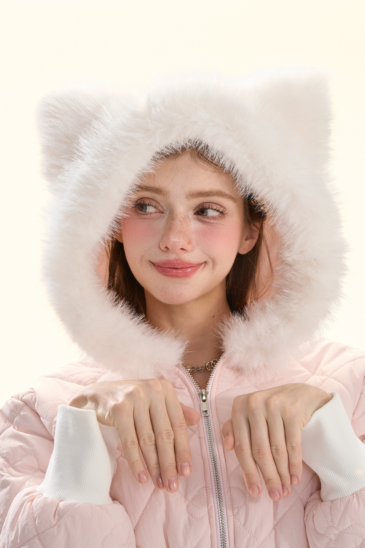 フェアリーファーキャットフードキルティングジャケット