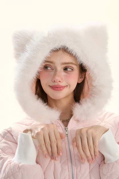 フェアリーファーキャットフードキルティングジャケット