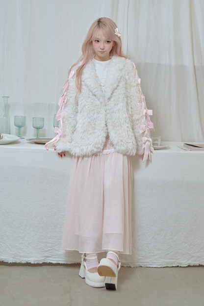 Satin ribbon fur coat