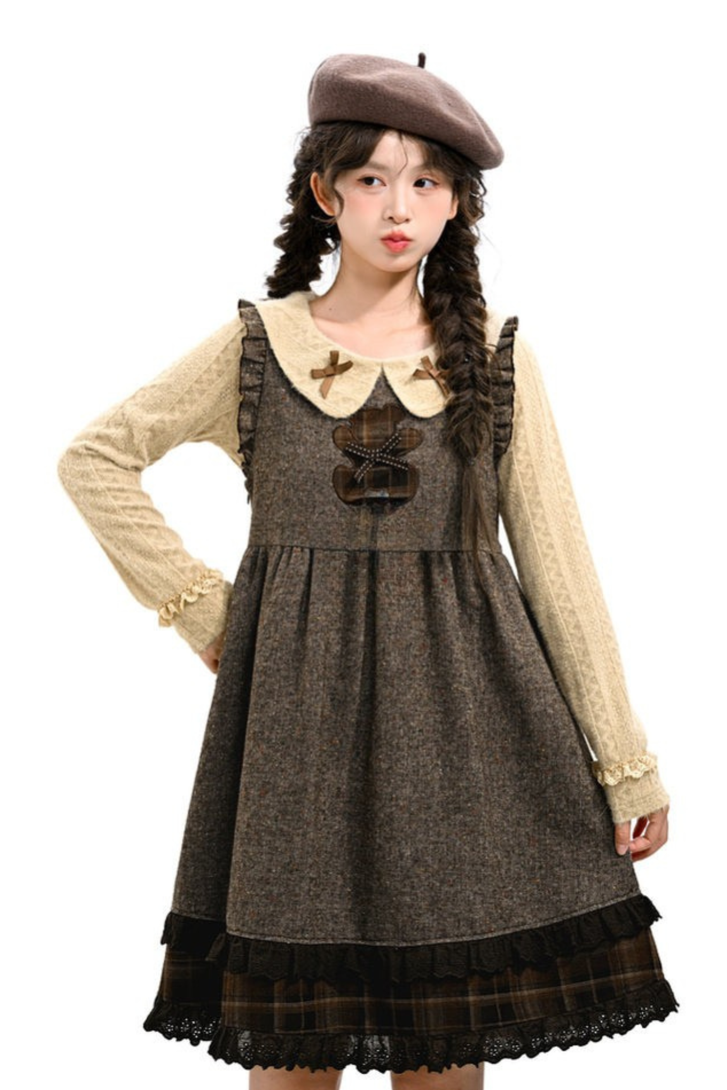 レトロチェックドレス+レトロドールトップス