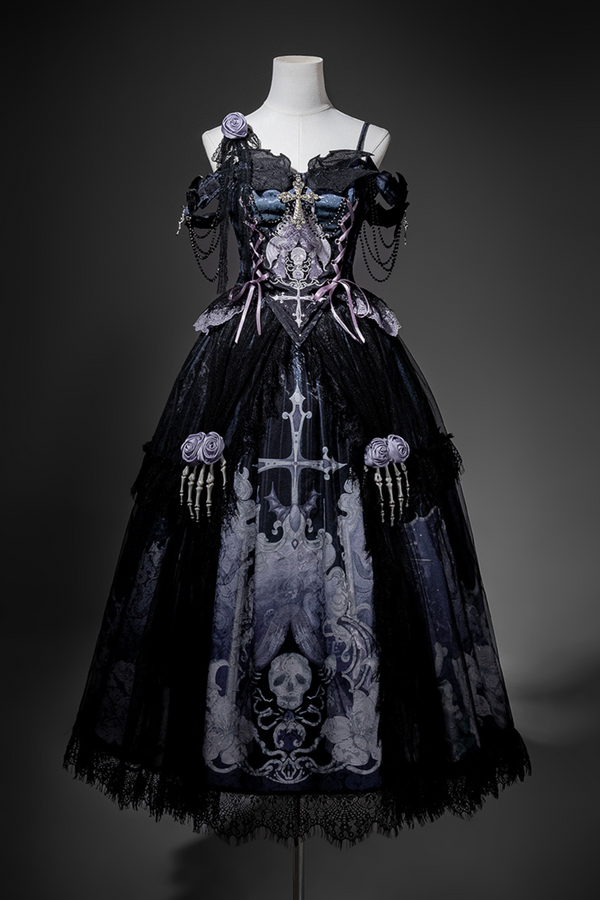 Gothic style dark camisole top + dark chic skull skirt