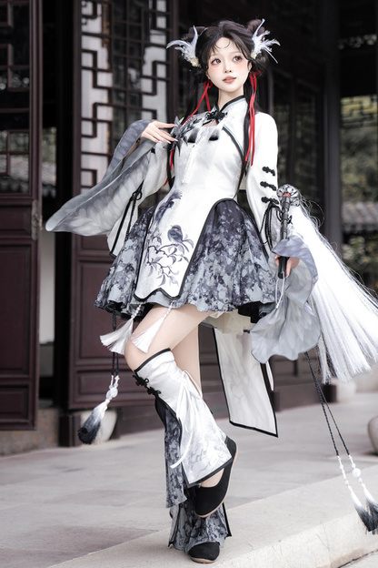 ダークチャイナドレス+ビッグスリーブケープ+チャイナトップス+スカート+キャミソールドレス+レッグウォーマー