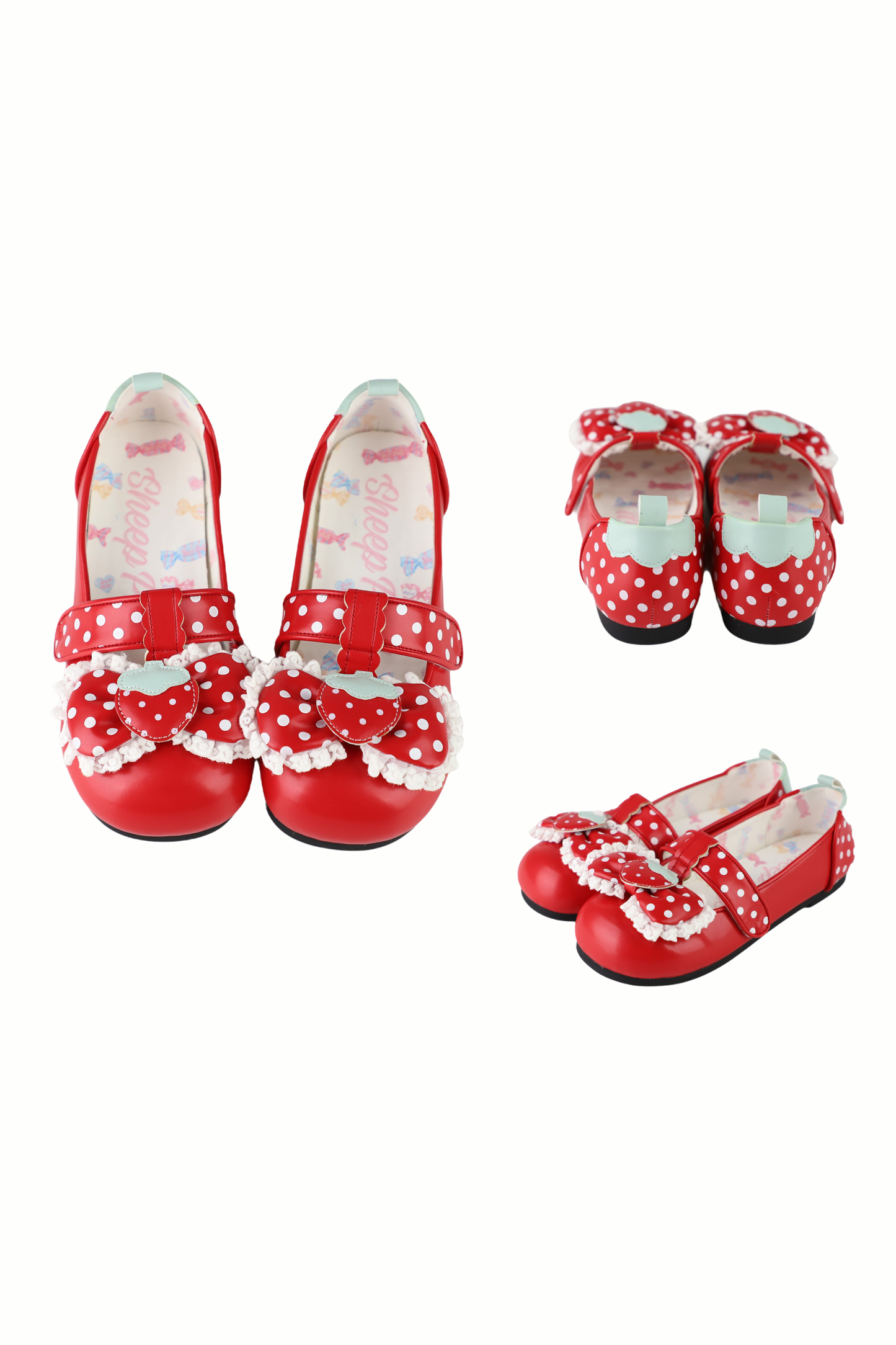 ストロベリーポルカドットフラットシューズ