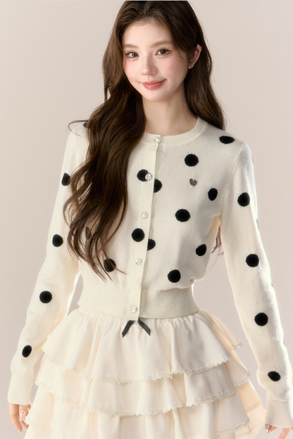 ベルベットドットデザインニットカーディガン