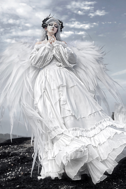 Off-the-shoulder shirt + oversized skirt