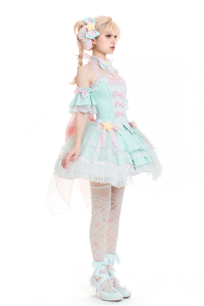 魔法妖精スパークリングウォーターロリータトップス+スカート+ヘアクリップ+テール+魔法ステッチ