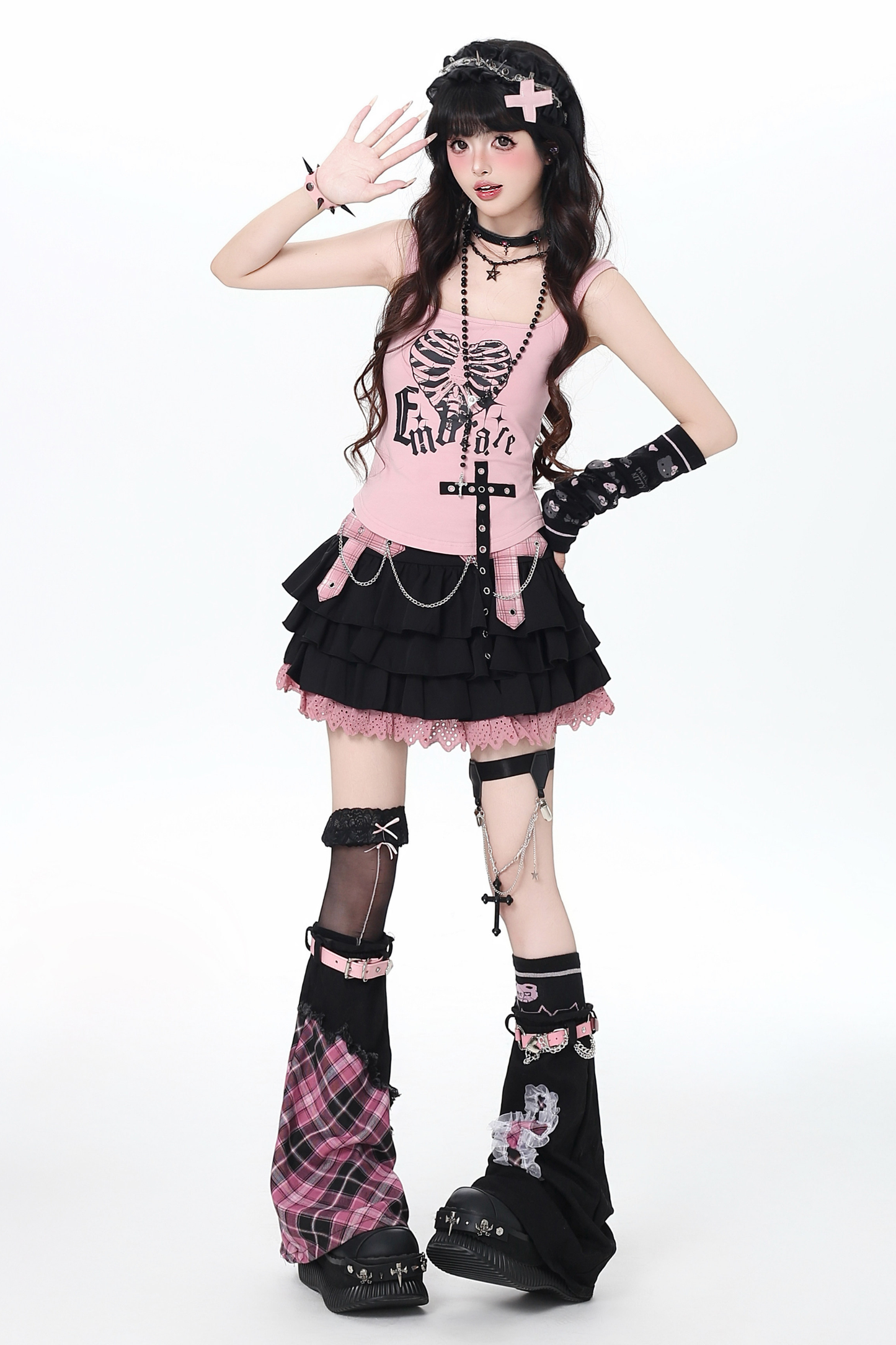 Sweet Cool Subculture Top + Vest + Skirt