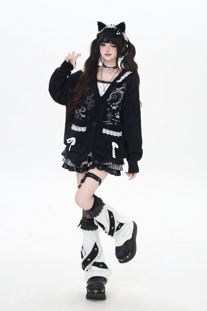 Lace hooded cardigan with rabbit ears