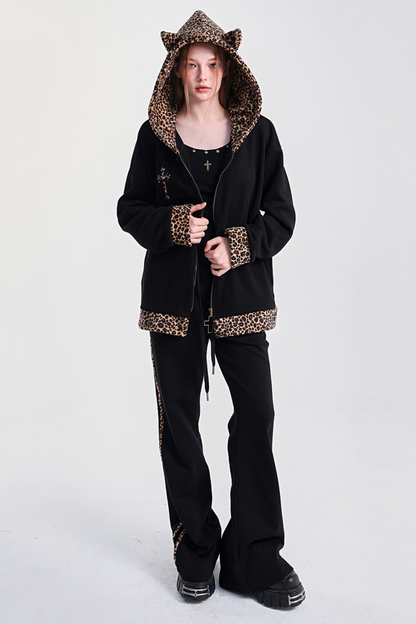 レパードプリントデビルフードパーカー