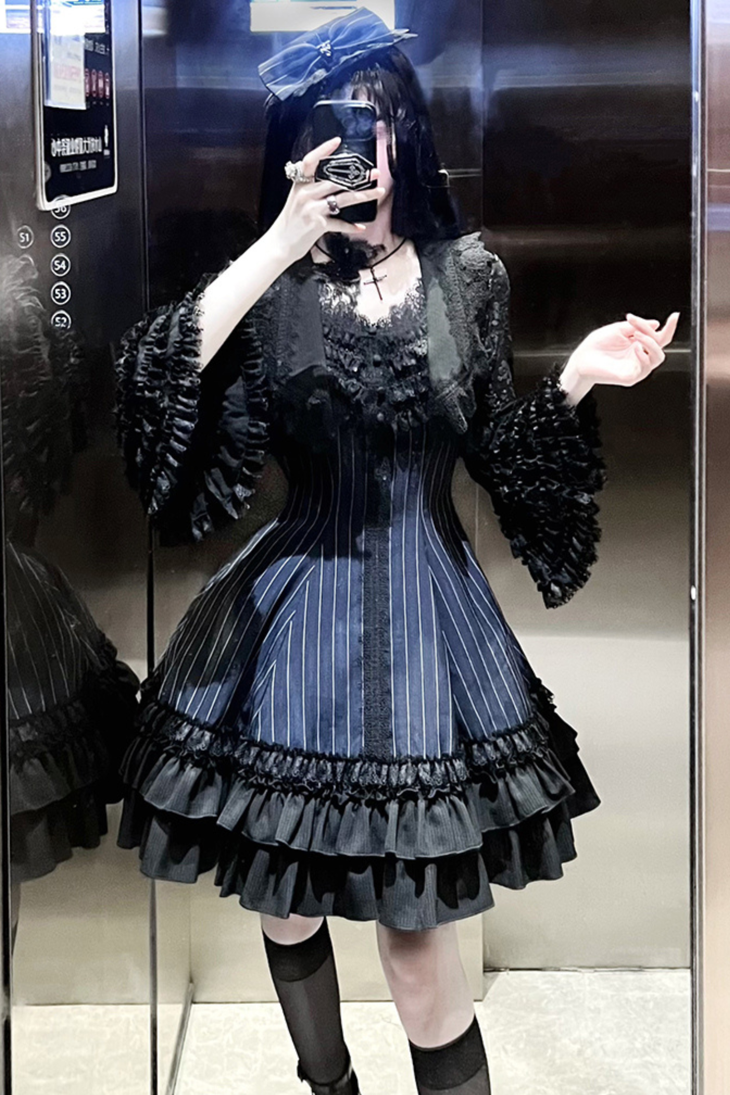 ダークテーラースリムゴシックロリータドレス+アウター