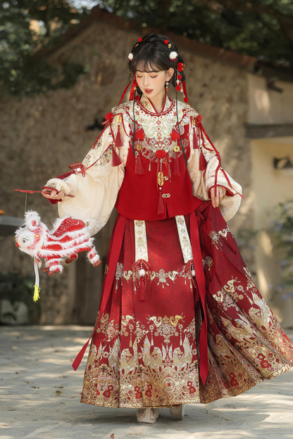 Gorgeous retro china top + skirt + vest + shoulders