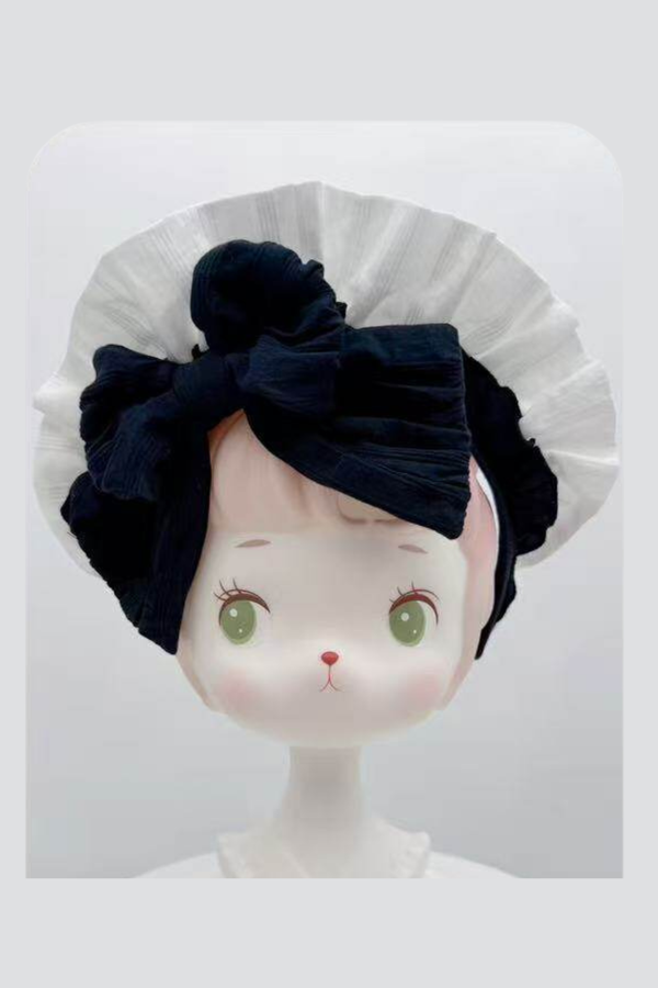 モノクロドールロリータドレス+カチューシャ+ボンネット+クリップ