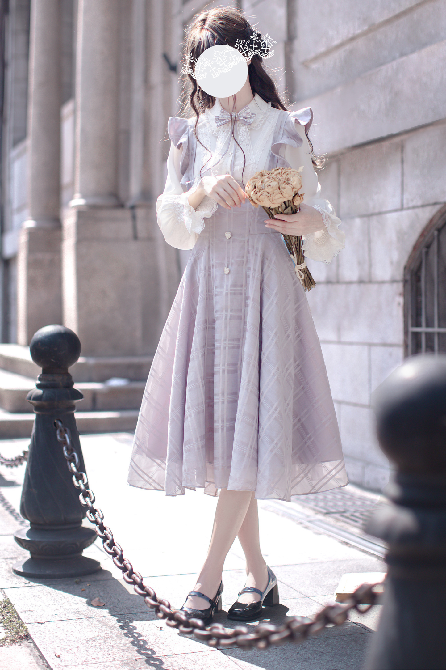 Retro sweet ruffle skirt + shirt + ribbon