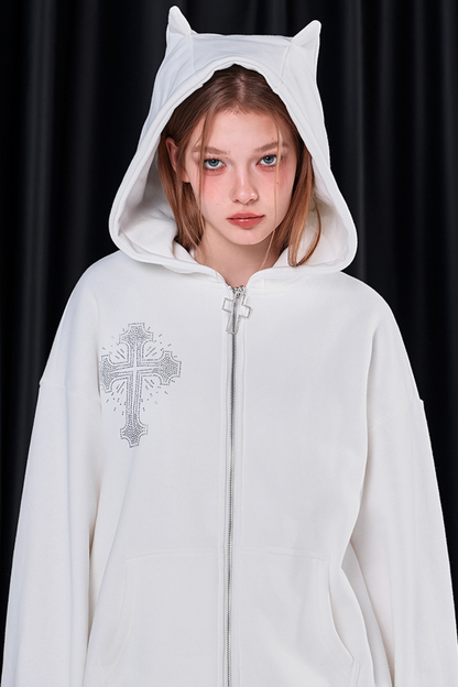 クロスルーズデビルフードジップパーカー