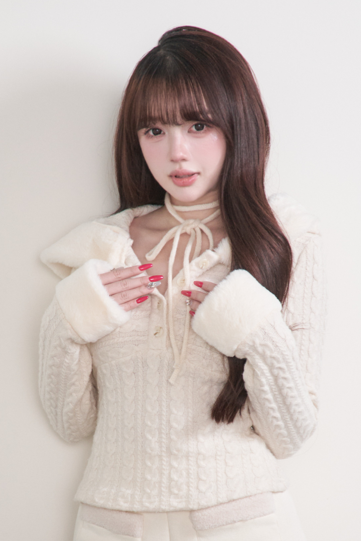 ケーブルニットトップス+ティアードスカート