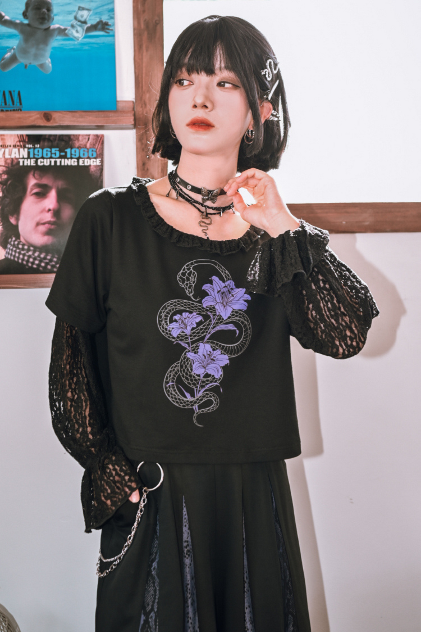 Lace Stitch Black Sweet Cool Top