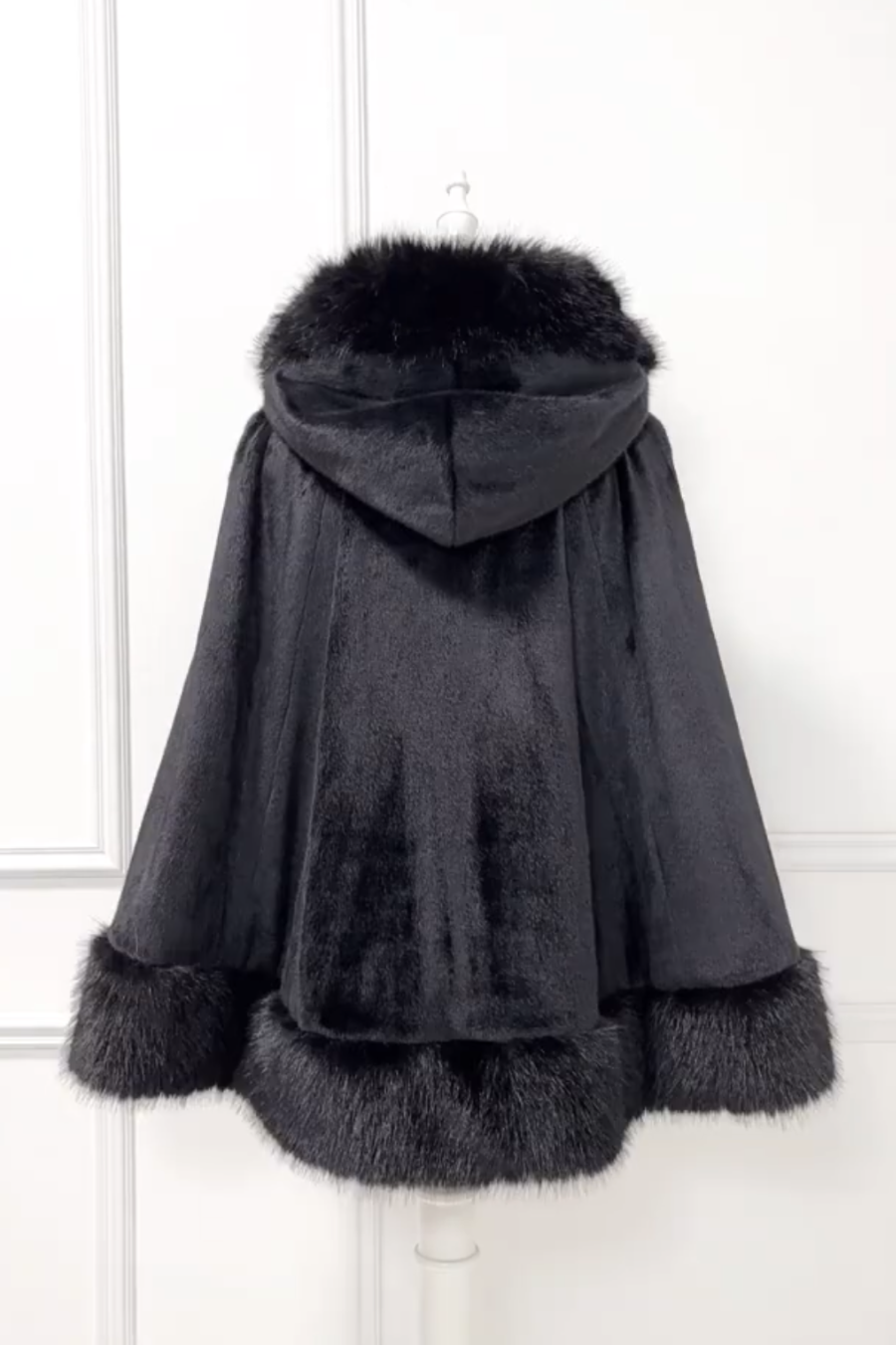 Pearl Ribbon Fur Hooded Flared Coat