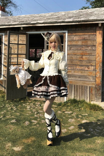 レースフリルパフスリーブブラウス