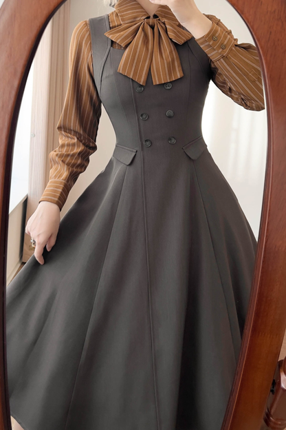 英国風レトロエレガントノースリーブドレス