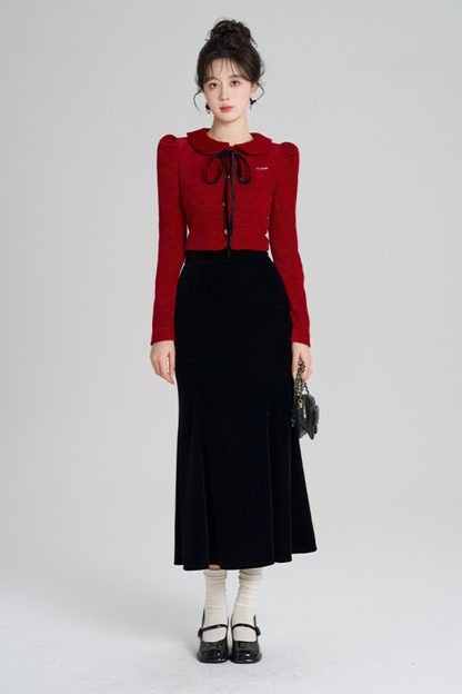 フレンチラメニットトップス+マーメイドスカート