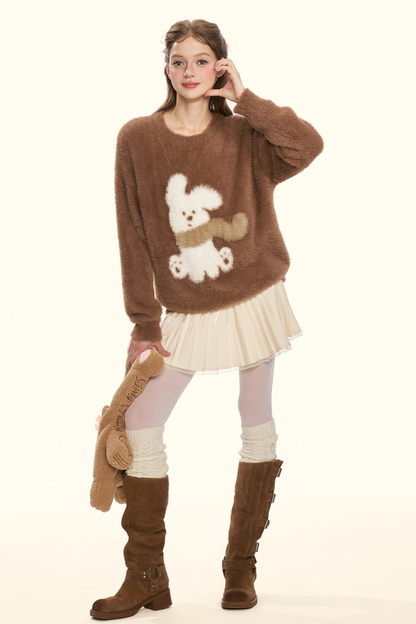 クリームチェスナットココアバニーファーニット