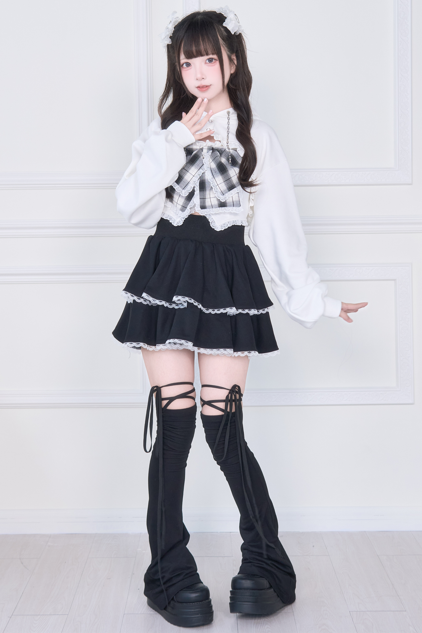 リボンベスト+ショートスウェット