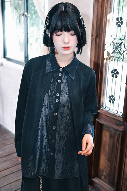 Snake design patchwork shirt