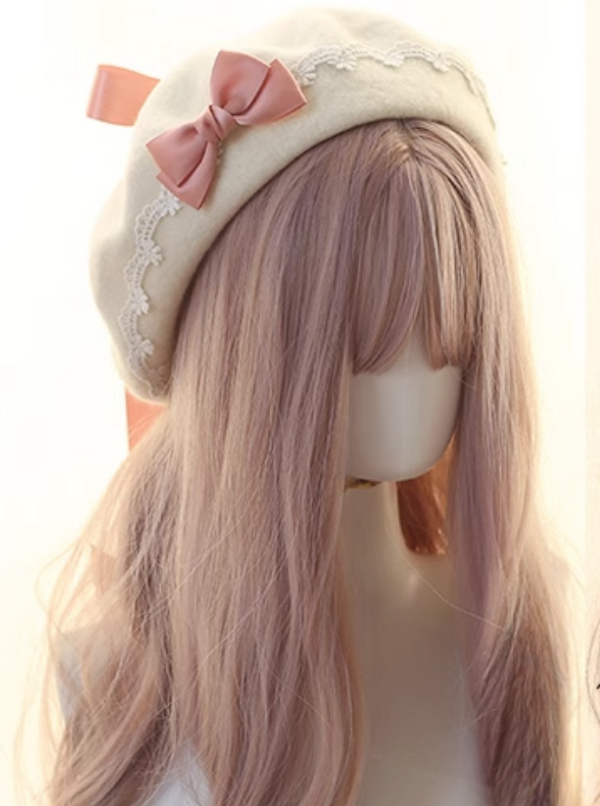 リボンレースベレー帽