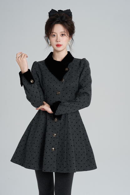 フレンチグレイポルカドットウールンコート