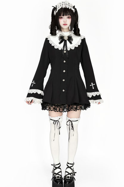 Cross Lace Flared Sleeve Dress