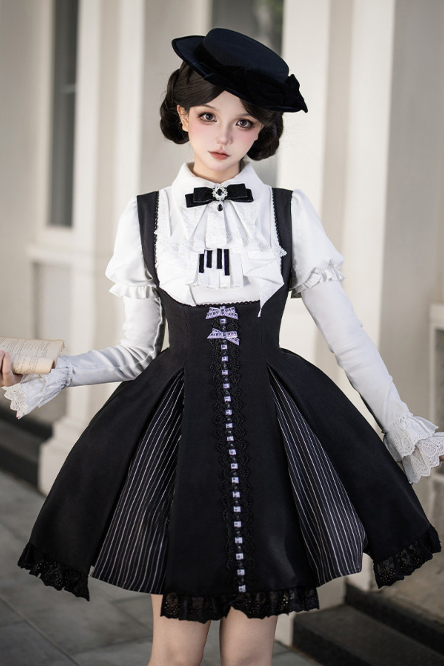 Six Sweet Lolita Flare Jumper Skirt + Top + Hat + Ribbon + Collar