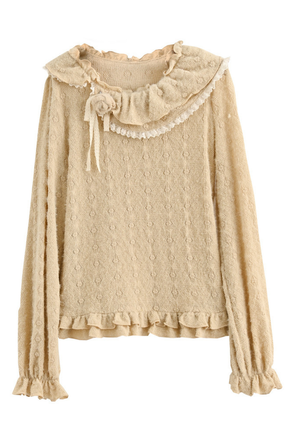 レースカラーロングスリーブトップス