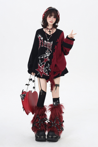 ダークストラップデザインルーズセーター