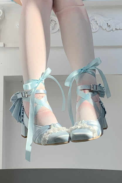 レースアップスクエアトウバレエヒール