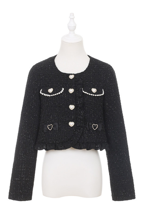 Chaqueta de tweed Dark Kawaii + Camisa + Falda + Clip