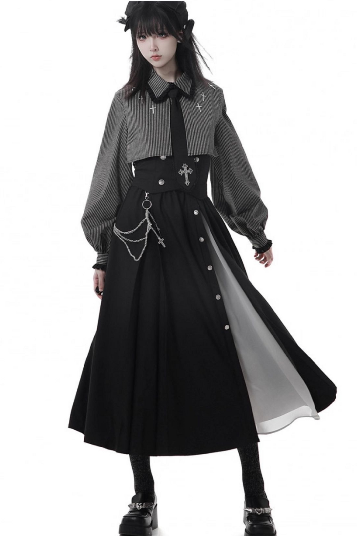 十字架のキャロルダークシャツ+コルセット+スカート