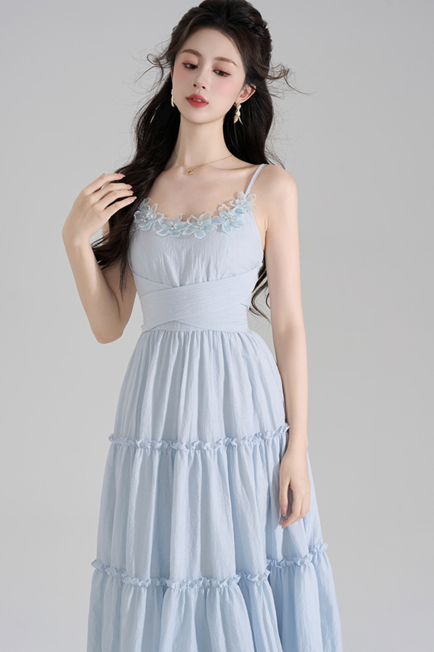 Romantic French Long Dress + Short Cardigan