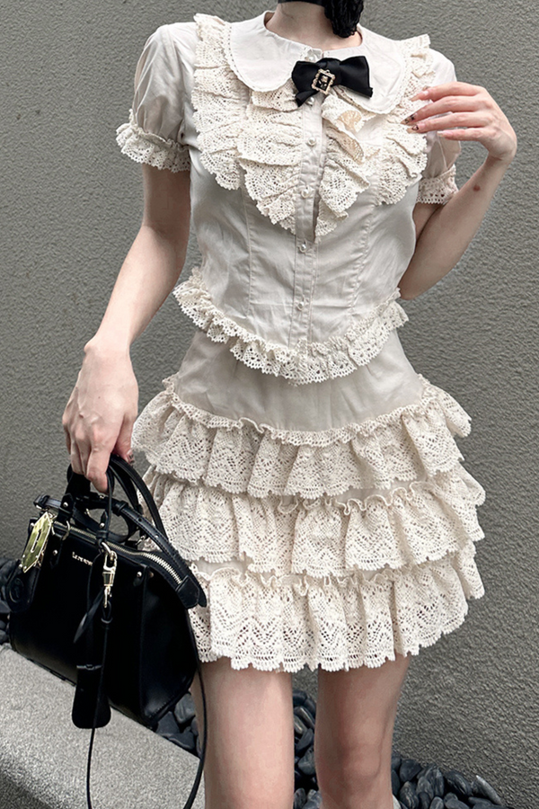 Ruffle Lace Shirt + Cake Skirt