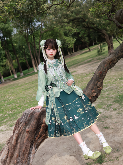 Japanese Pattern Green Panda China Lolita Set