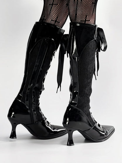 【12月19日予約締切】ポインテッドトゥゴシックロリータロングブーツ＋ブラックレーススペシャルバージョン