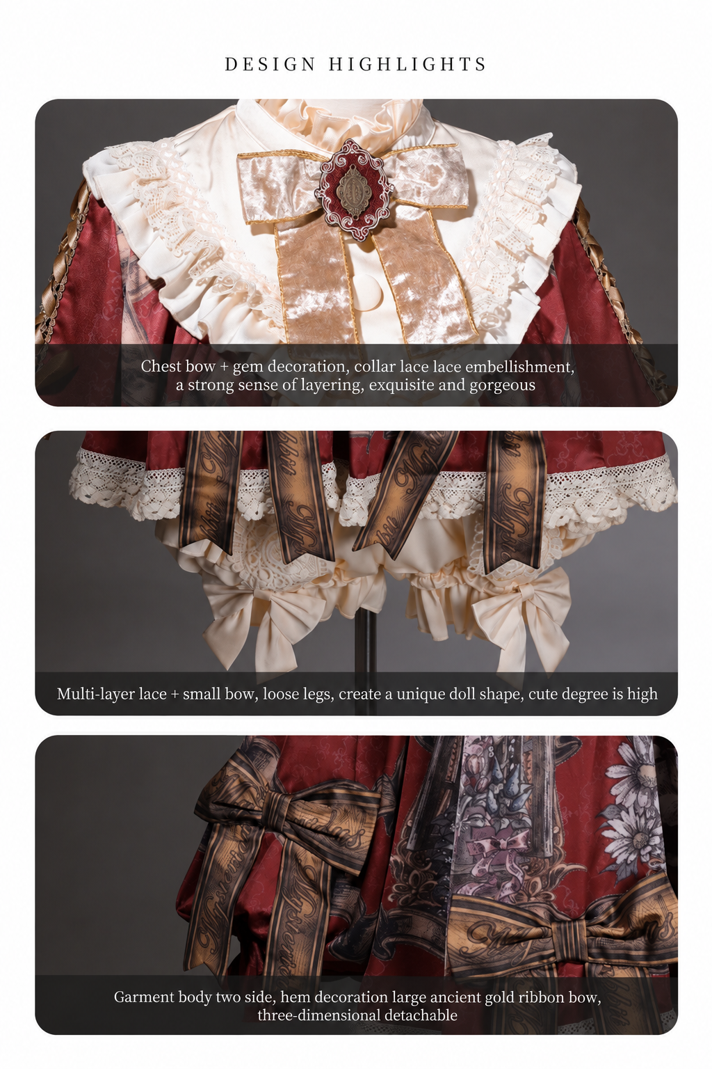 【11月3日予約締切】Antique Bow Burgundy Rabbit Print Frill Doll Dress + Shorts Set